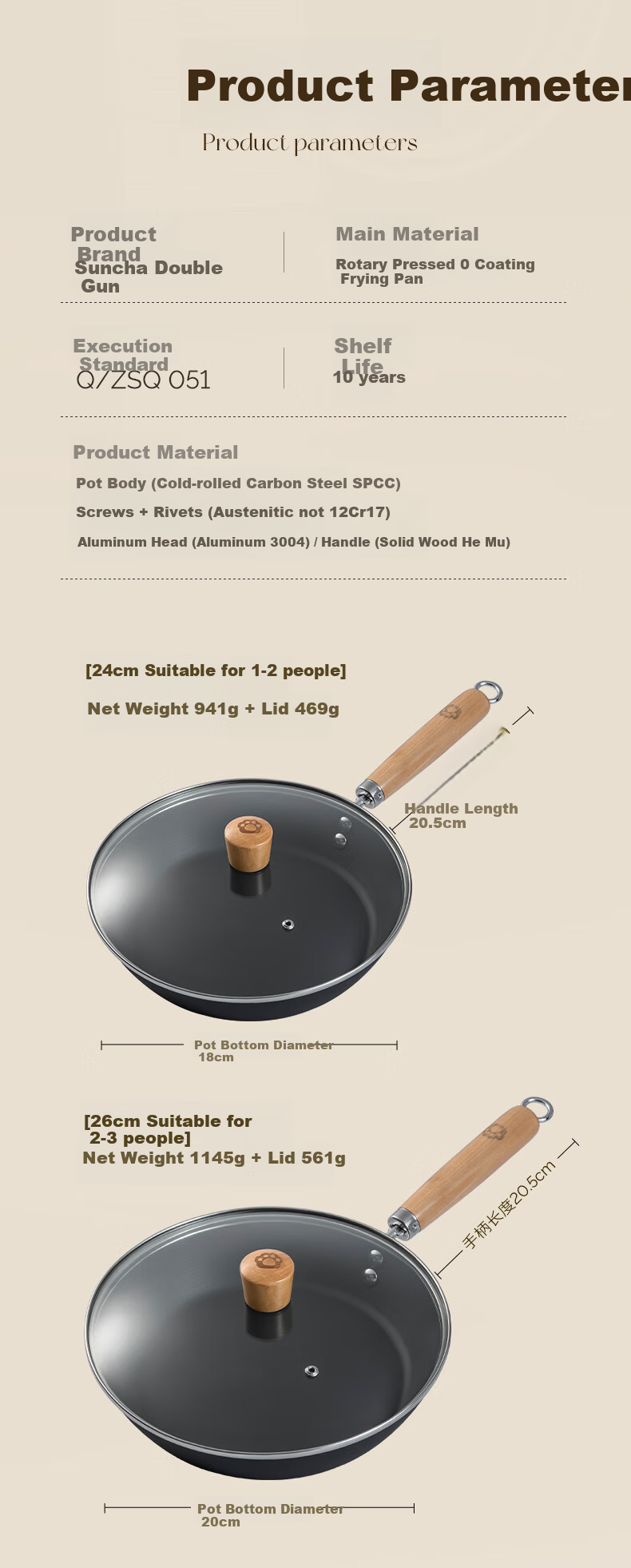 Suncha Non-Stick Frying Pan, Uncoated Steak And Egg Pan, Low-Smoke Cooking Pan, Compatible with Induction And Gas Stoves, 26cm 17