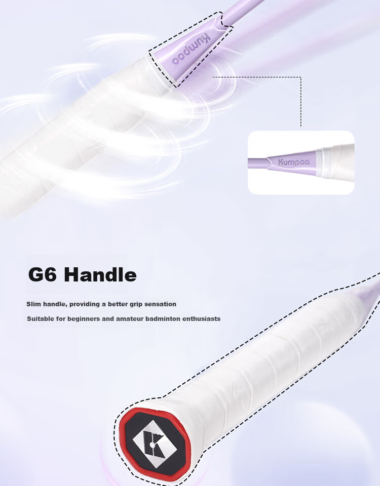 KUMPOO Badminton Racket, Full Carbon Fiber, 5U Ultra-Light Offensive Type, for Beginners And Intermediate Players, Single Racket, Xunfeng Nebula White And Purple Color 10
