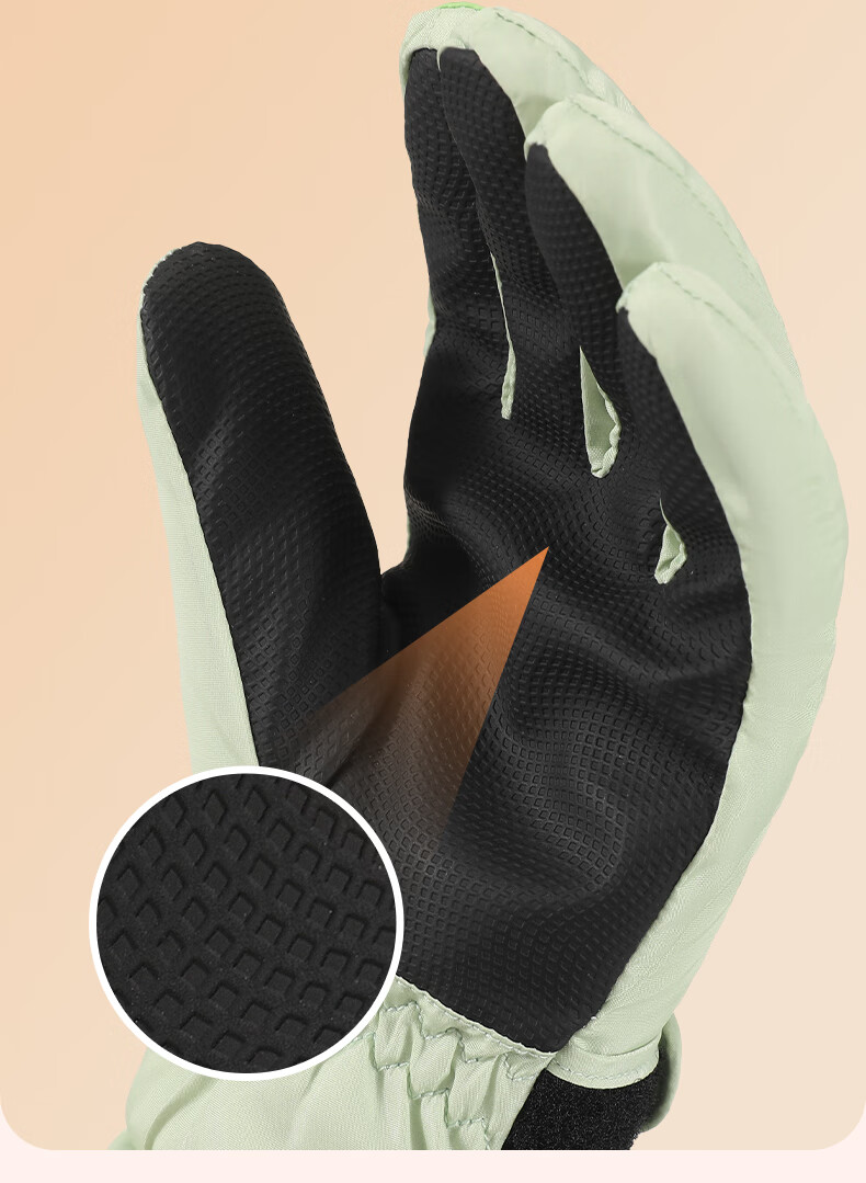ANTA Kids Winter Thermal Gloves Cold-Resistant Ski Gloves for Boys and Girls, Fleece-Lined Thickened Outdoor Anti-Freeze Five-Finger Gloves, Green M 9