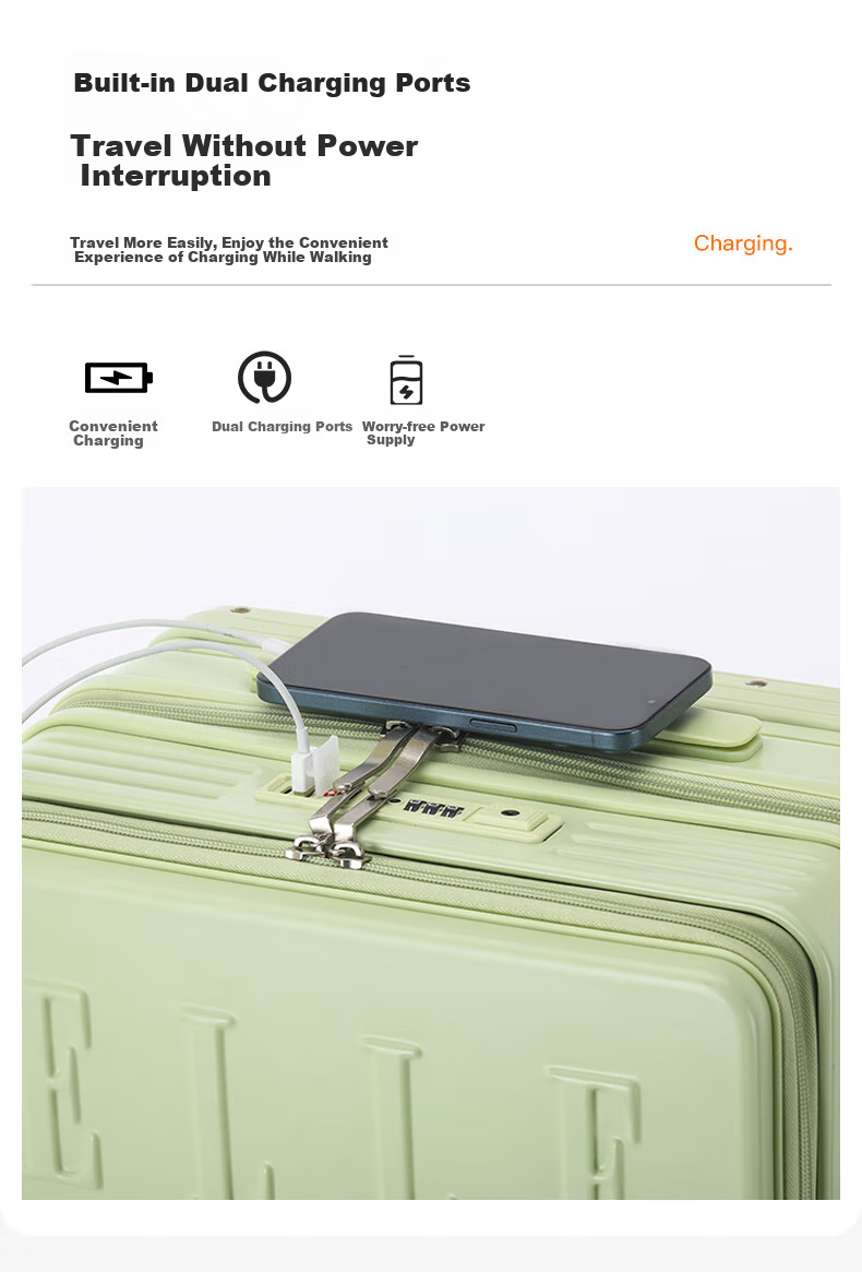 ELLE Front-Opening Luggage with Wide Handle, Large Capacity Travel Suitcase, Stylish Password Lock, Carry-On Case, 20 Inches, White 4