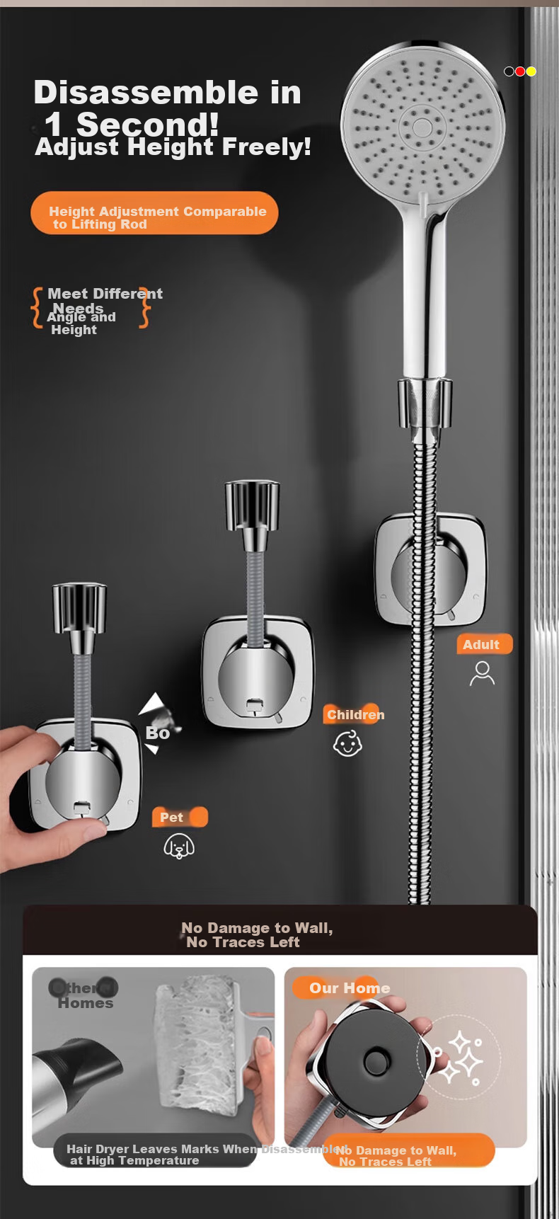 JROR [Germany] Shower Head Holder, No Drilling Required, Shower Base, Adjustable Bracket for Bathroom 8