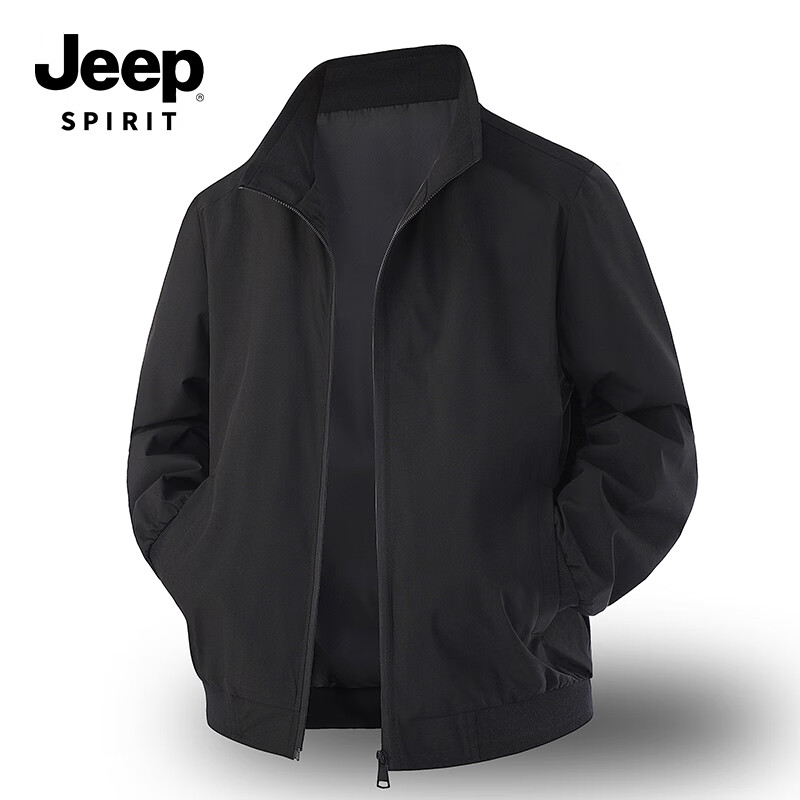 JEEP SPIRIT Men's Casual Autumn Sports Stand Collar Jacket Light Businesswear 2501 Black M