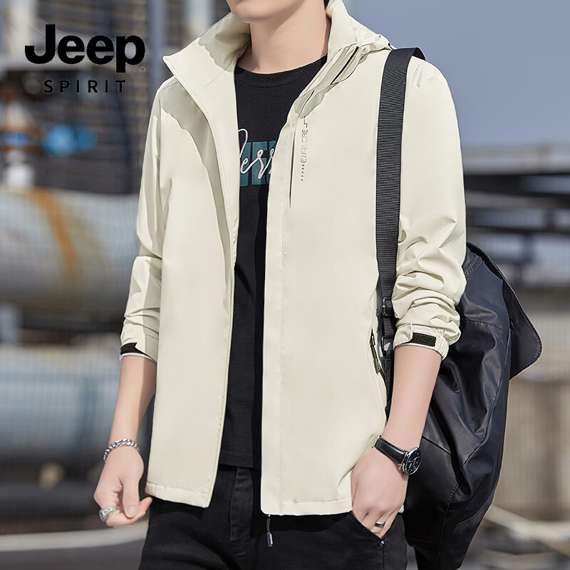JEEP SPIRIT Men's Jacket 2025 New Autumn Winter Outdoor Windproof Waterproof Coat 6266 White [Single Layer] 3XL
