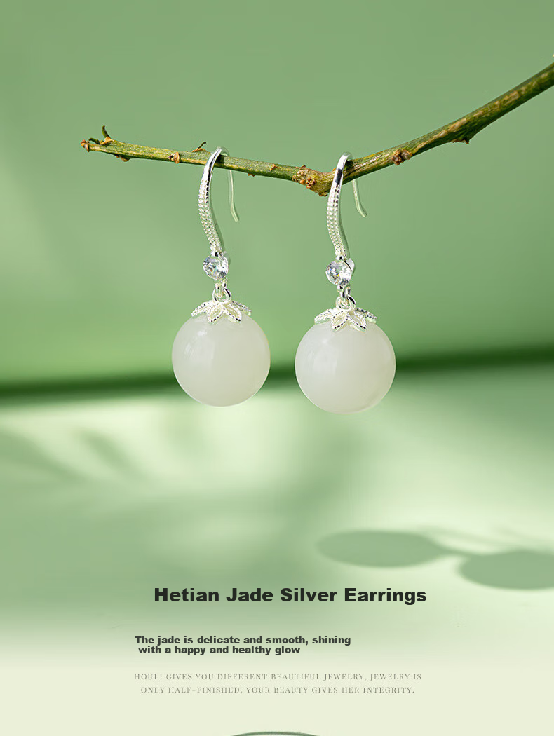 Qlady Sterling Silver Hetian Jade Earrings for Women, Elegant And High-End, New 2025 Jade Stone Earrings And Studs, Mother's Birthday Gift 1