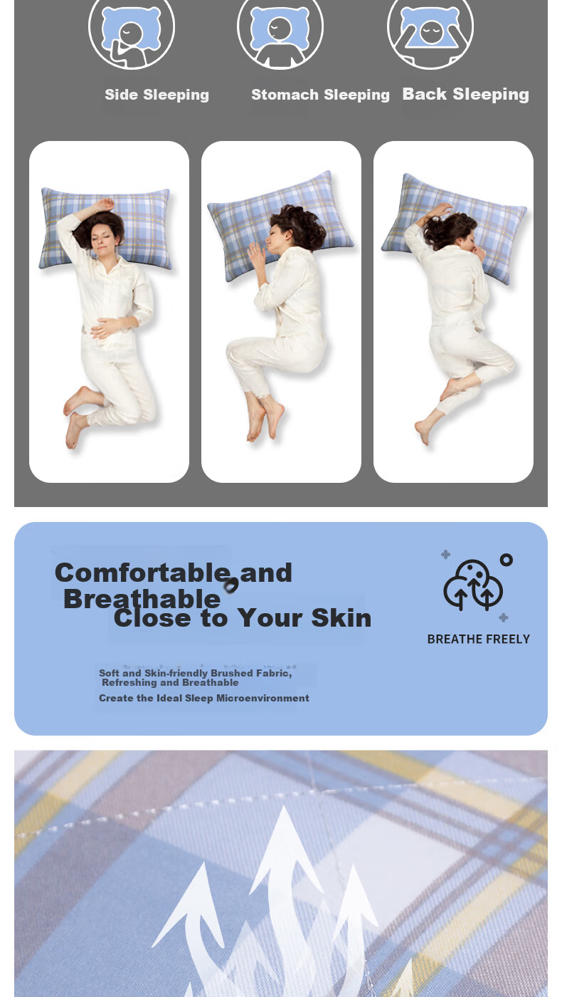 Grace Pillow, Hotel-Grade Feather And down Pillow, Fiber Soft Pillow Core, 46*72cm, Set of Two 5