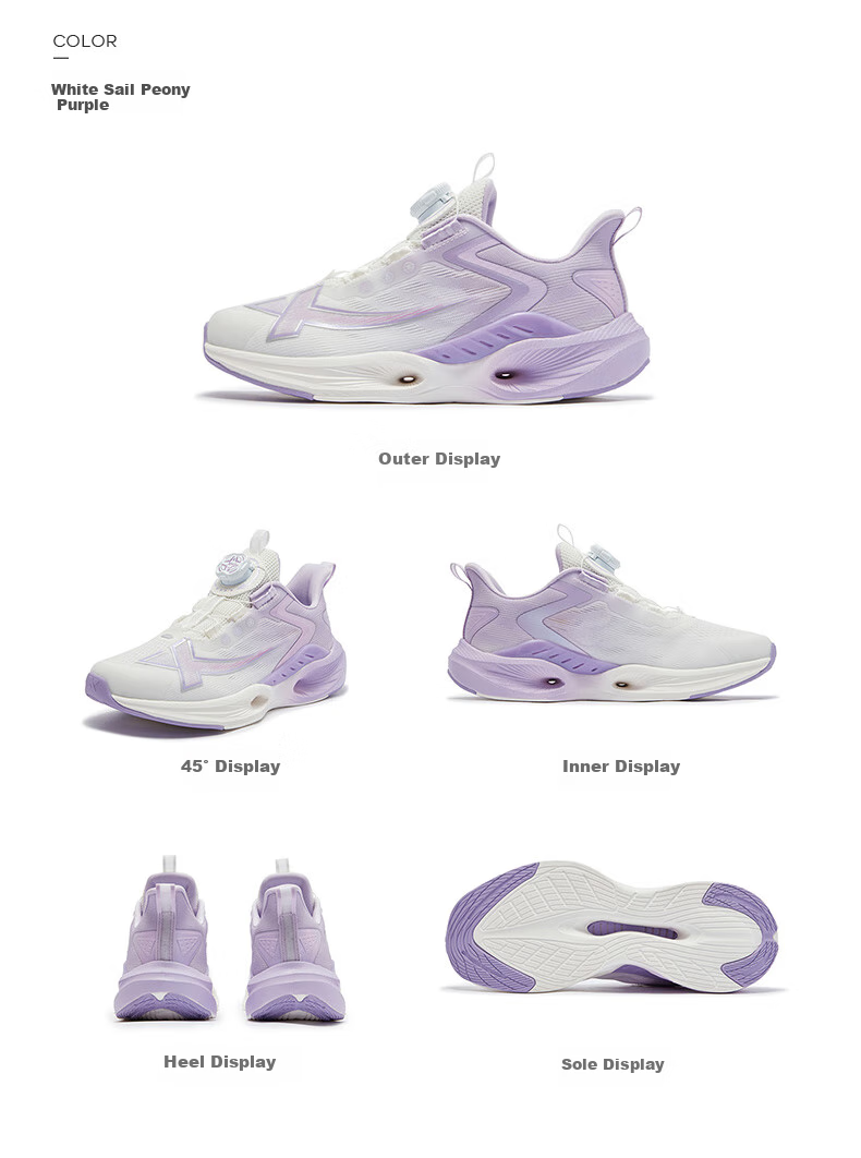 XTEP Children's Shoes, Hydrogen Wind 8.0 Pro Girls' Sports Training Breathable Rotating Buckle Running Shoes, Sail White/ice Porcelain Green, Size 34 27