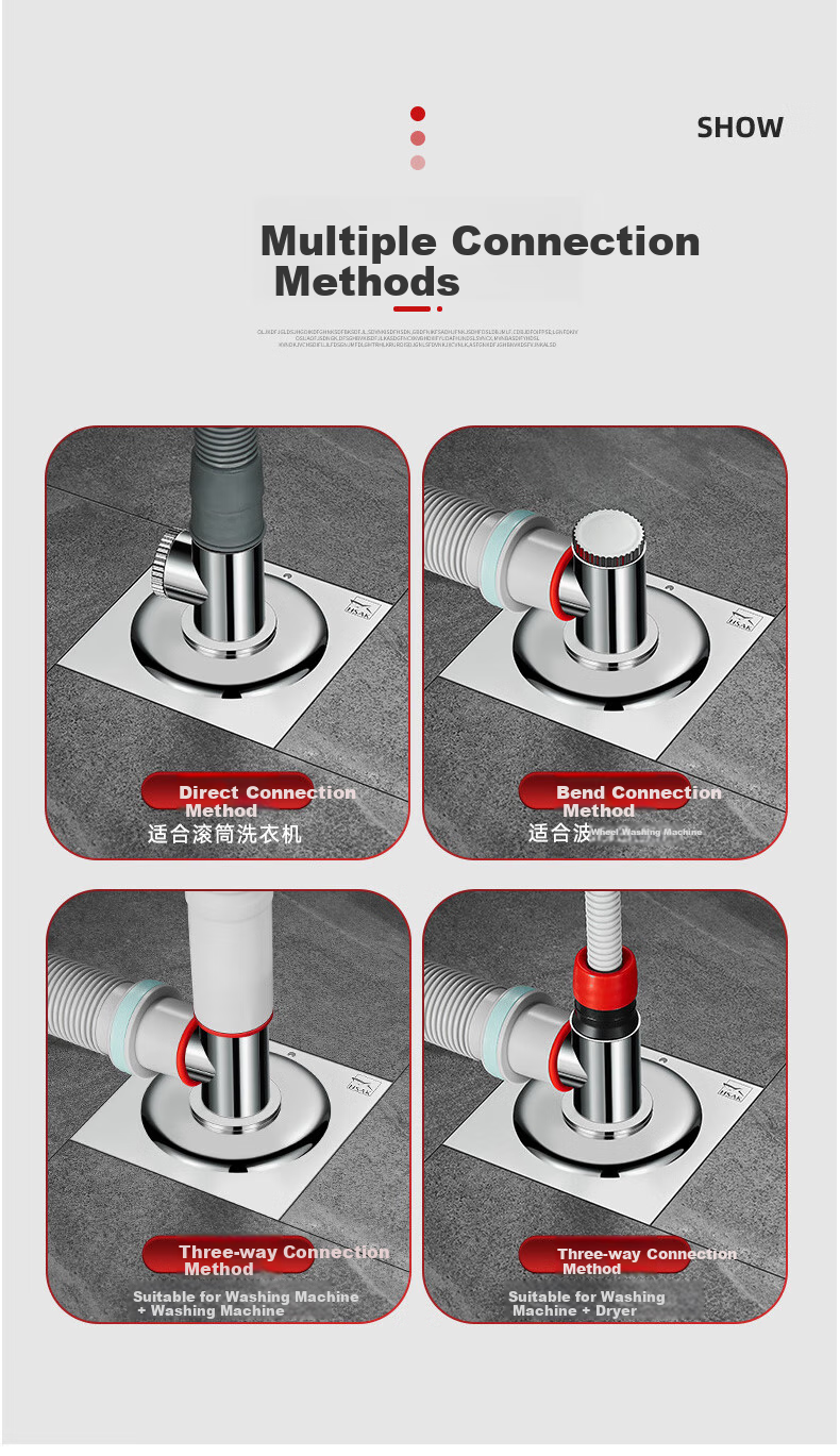 Lelandi Universal Washing Machine Drain Connector, Three-Way Drainage Pipe, Anti-Backflow, Anti-Odor, Anti-Overflow Drain, L5020 15