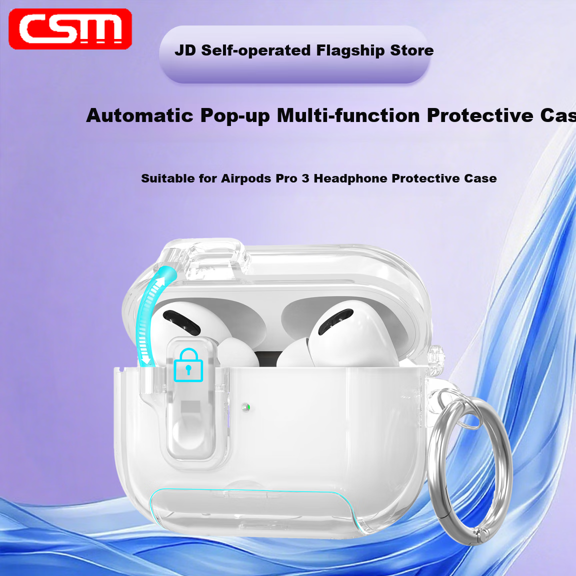 Чехол для наушников Chuangsimi AirPods Pro 3, прозрачный, с автоматической крышкой, противоударный, защитный, с подставкой