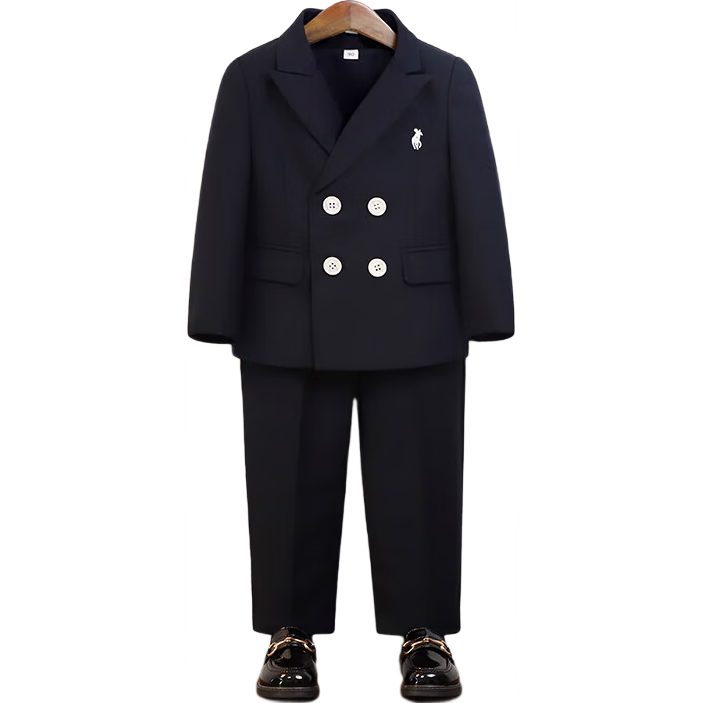 LUOBOBEIBEI Boys' Vest Set Casual Suit Flower Boy Formal Wear Performance Outfit Spring And Autumn 2025 Navy Blue Five-Piece Set 120