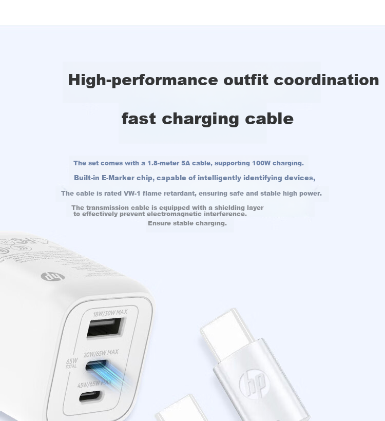 HP 65W Type-C Laptop Charger Portable Travel Adapter Original Surge Protection 16
