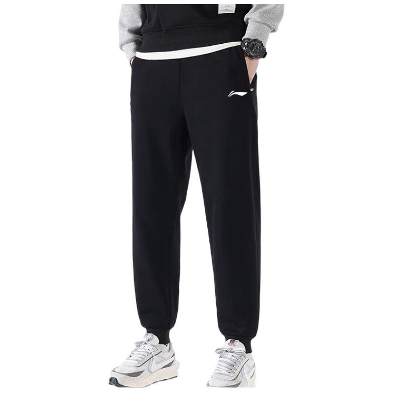 LI-NING Fleece Lined Warm Casual Men's Sweatpants Loose Fit Thickened Jogger Pants Sports Trousers with Elastic Cuffs