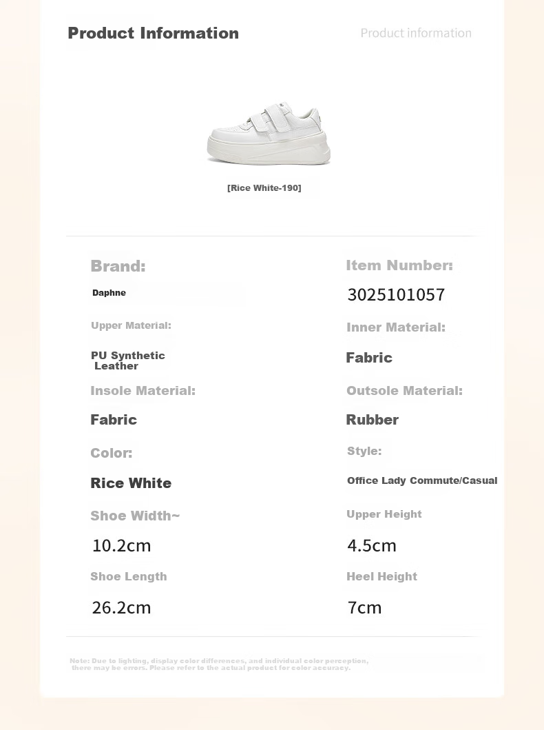 DAPHNE Velcro Platform White Sneakers for Women, Spring 2025 New Women's Casual Shoes, Height-Increasing Skateboard Shoes, Beige, Size 40 6