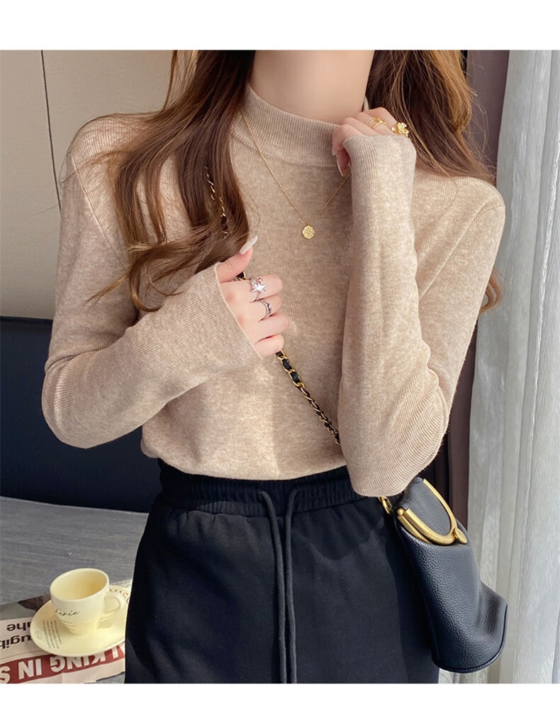 YUZHAOLIN Women's Half Turtleneck Base Shirt Autumn Winter 2025 New Knitted Lazy Style Soft Sweater Black 22