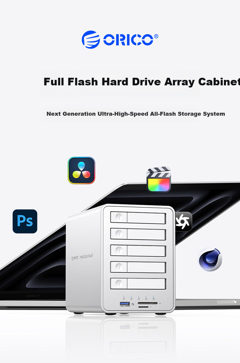 ORICO Full-Flash Magnetic Disk Array Hard Drive Enclosure, Five-Bay 2.5-Inch HDD/SSD Mechanical Hard Drive Solid State Drive Cage, 10Gbps External Enclosure for RAID, Model: RAID-8858RC3 3