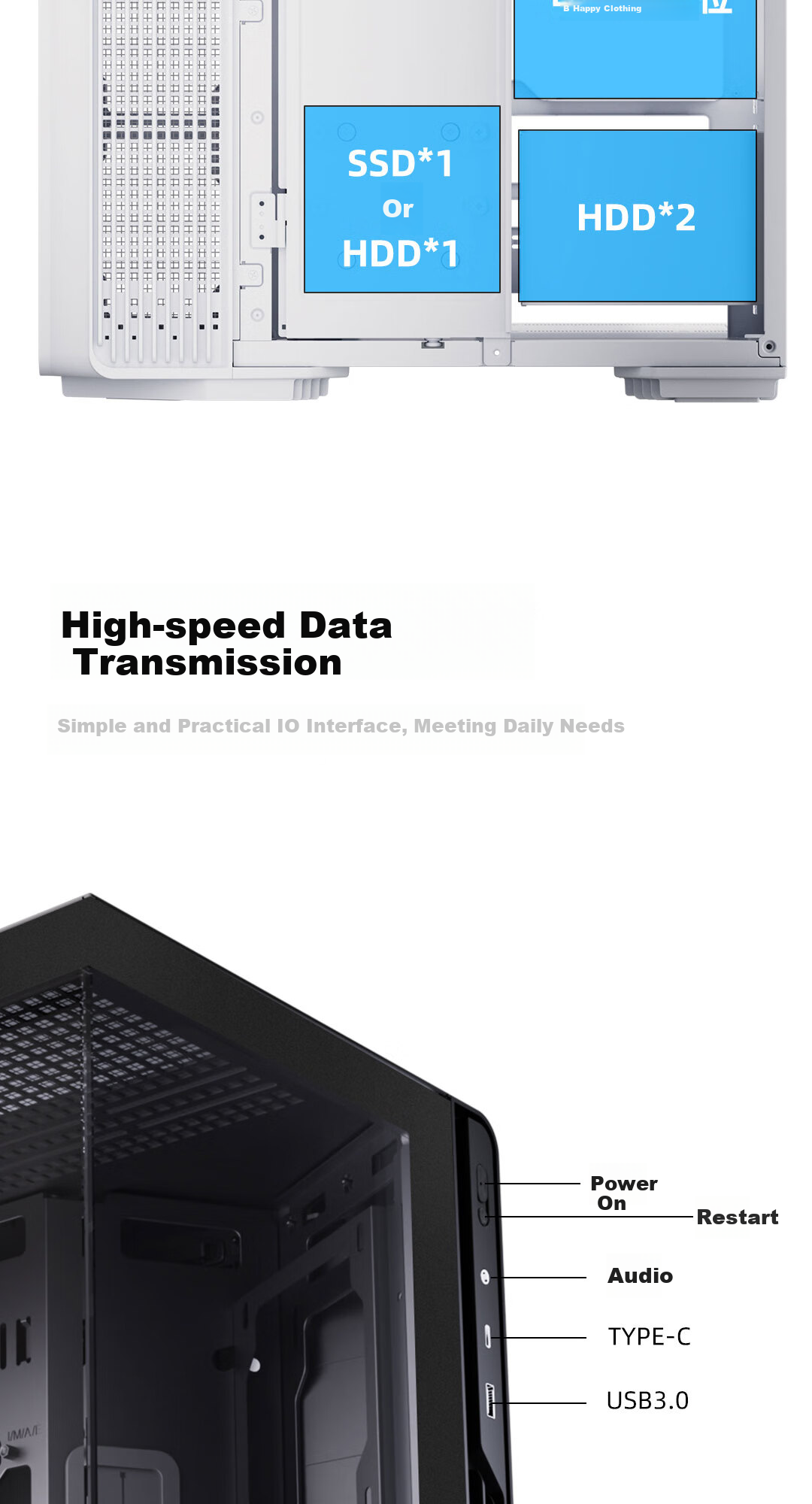 Aigo Starry Sky White Gaming Desktop Computer Case, ATX Motherboard, Supports 360mm Water Cooling, Left And Right Compartment Design, 5090 Graphics Card Compatible 16
