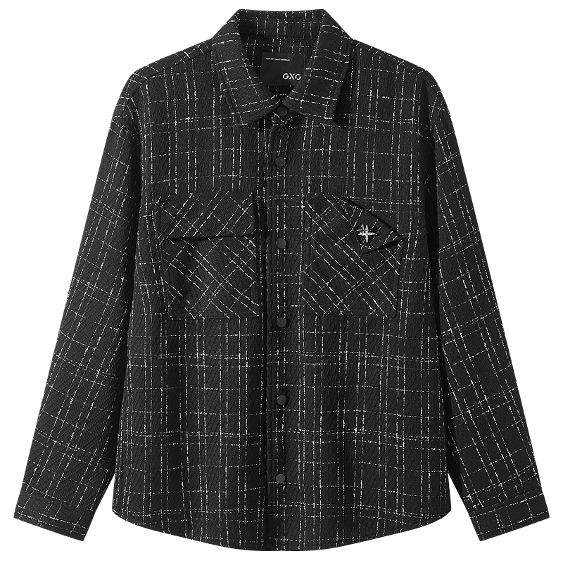 GXG Menswear [Chanel Style] Vintage Plaid Jacket Long Sleeve Coat 2025 Autumn New Black 175/L