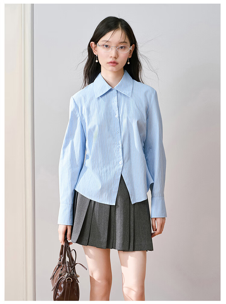 Miss Bird Blue Long Sleeve Office Shirt Women's Slim Fit Breathable Work Blouse 13