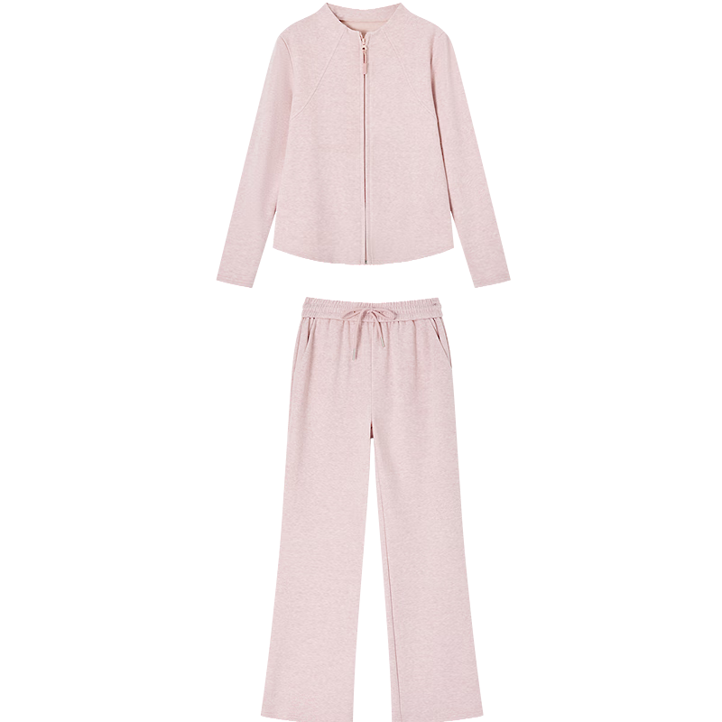 Demana Light Sports Set Autumn Korean Style Stand Collar Long Sleeve Top Elastic Waist Spliced Pants Women's Two-Piece Set