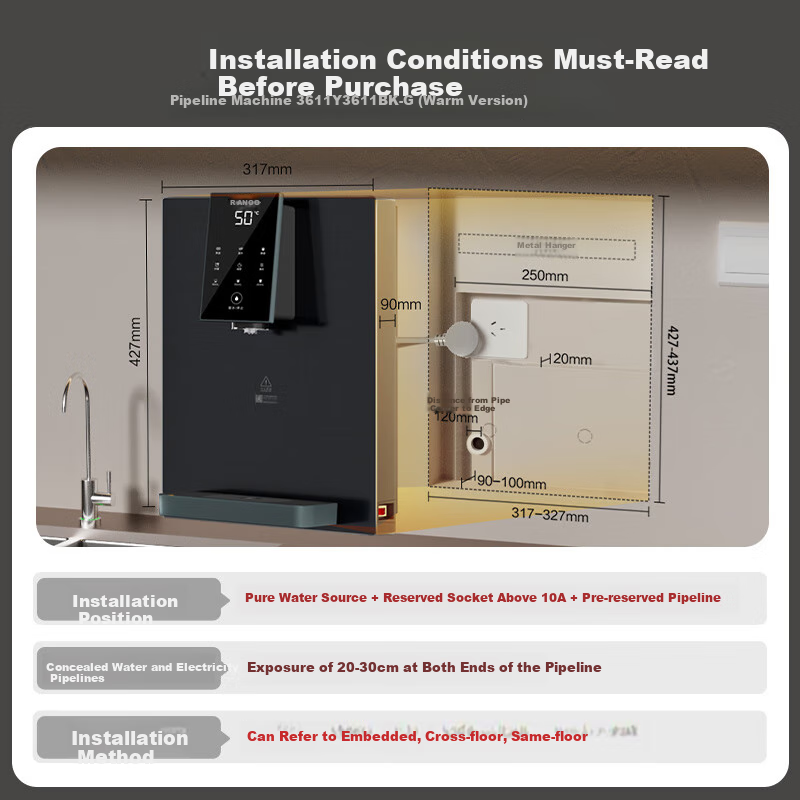 Anjier Wall-Mounted Water Dispenser, Ultra-Thin Design, Six Temperature Settings, Quantitative Water Extraction, Hot And Cold Drinking Machine, Integrated Heating System, Y3611BK-G Gray Color
