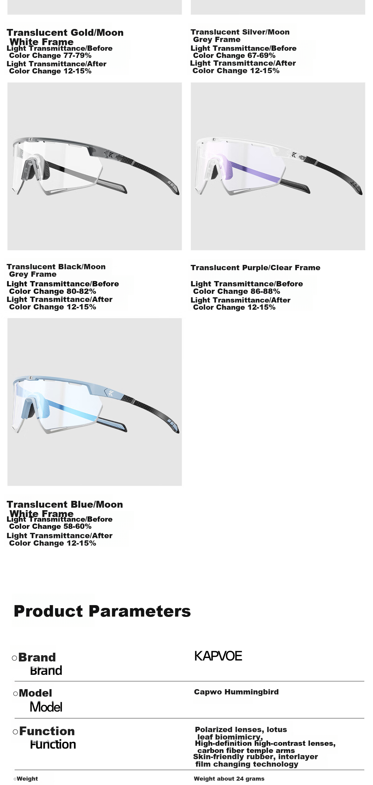 KAPVOE Hummingbird Carbon Fiber Film Photochromic Cycling Glasses, Day And Night Use, Outdoor Sports, UV Protection, Windproof, Sandproof Goggles 22