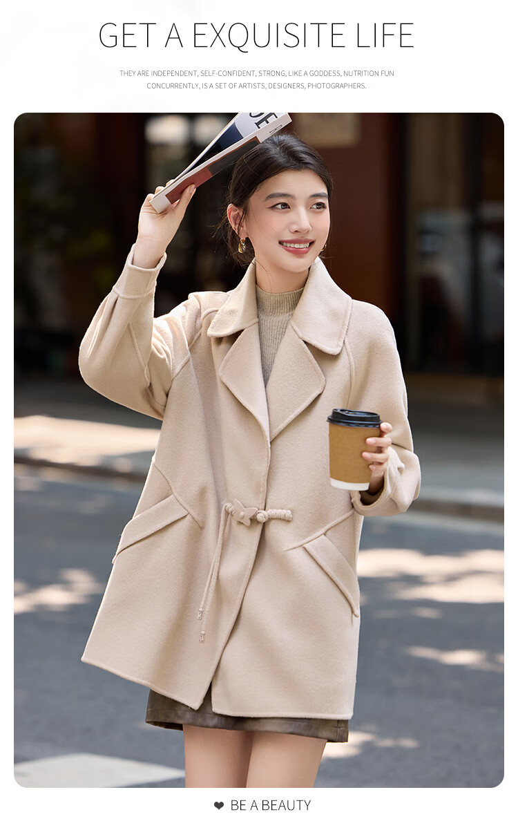 Bailu Elegant 100% Wool Coat 2025 Winter New Suit Collar Simple Mid-Length Double-Faced Woolen Women Black S 7