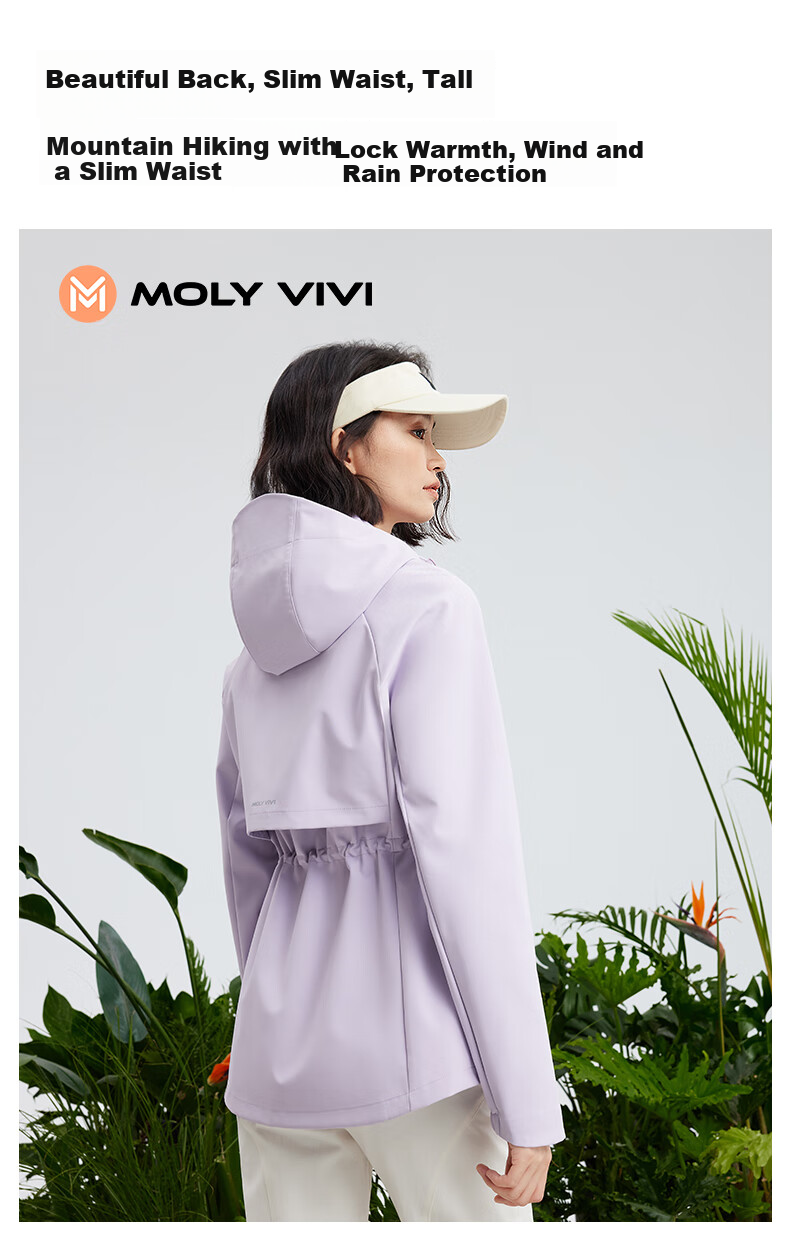 MOLY VIVI Slim Waist Soft Shell Jacket for Women, Waist-Cinching Coat, Spring And Autumn New Style, Windproof And Waterproof Outdoor Hiking Wear, Moli Weivei 1