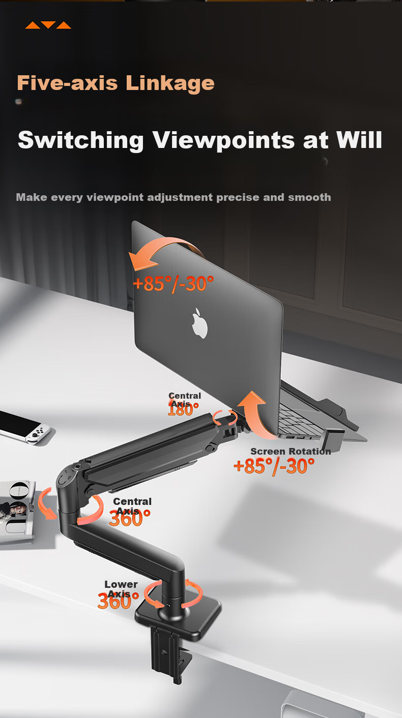 Khcoohoo Dual Gas Spring Laptop Monitor Stand Dual Screen Dual Arm Computer Desk Mount Height Adjustable Left and Right Dual Screen Splicing Mechanical Arm Free Lift 7
