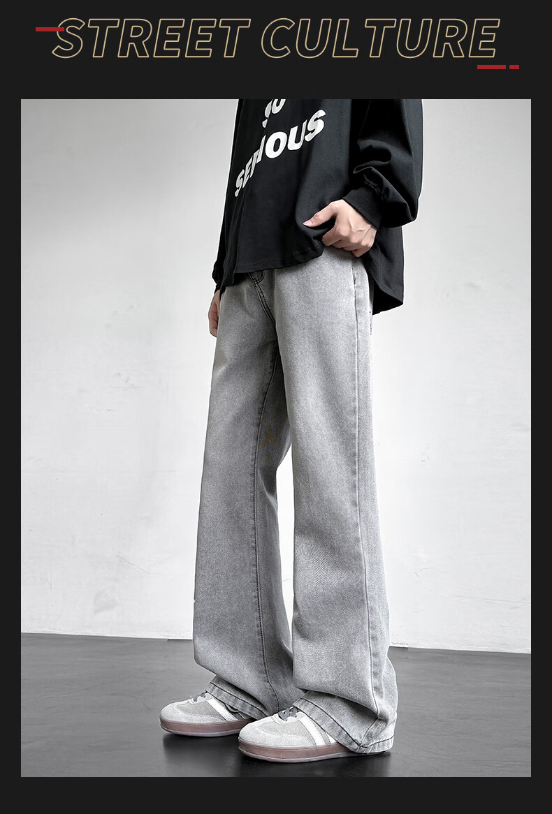 Homlean American Retro Washed Jeans, Summer Men's Fashionable Versatile Loose Straight-Leg Slightly Flared Casual Pants, SS99 Vintage Blue M 1