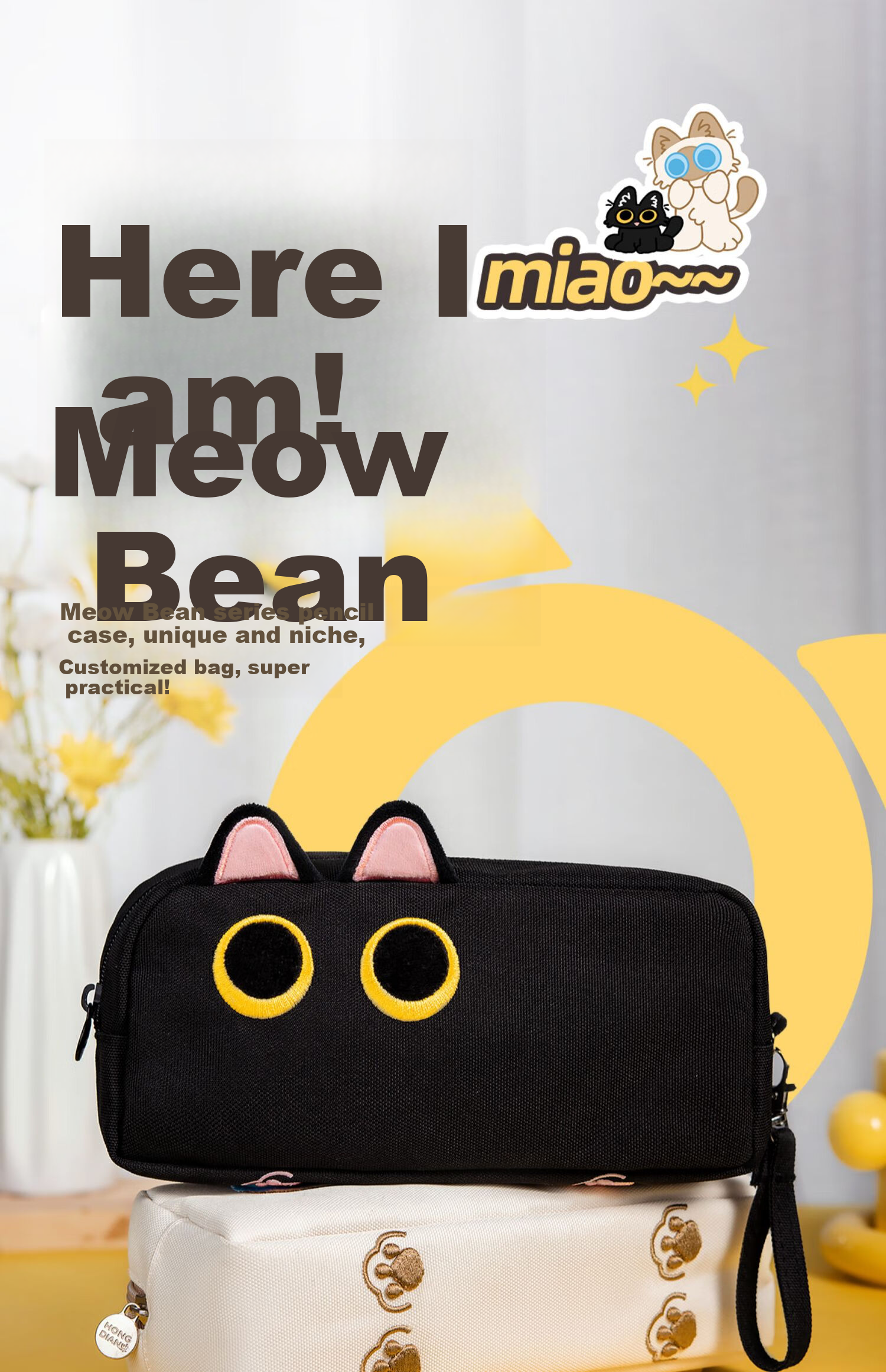 Hongdian Large Capacity Pencil Case for Middle School Girls, Stationery Pencil Box for Boys, New Style Stationery Pencil Case for College Students, Black Cat Plush Pencil Bag, Mysterious Black Cat, Back-To Season, Student Party 1