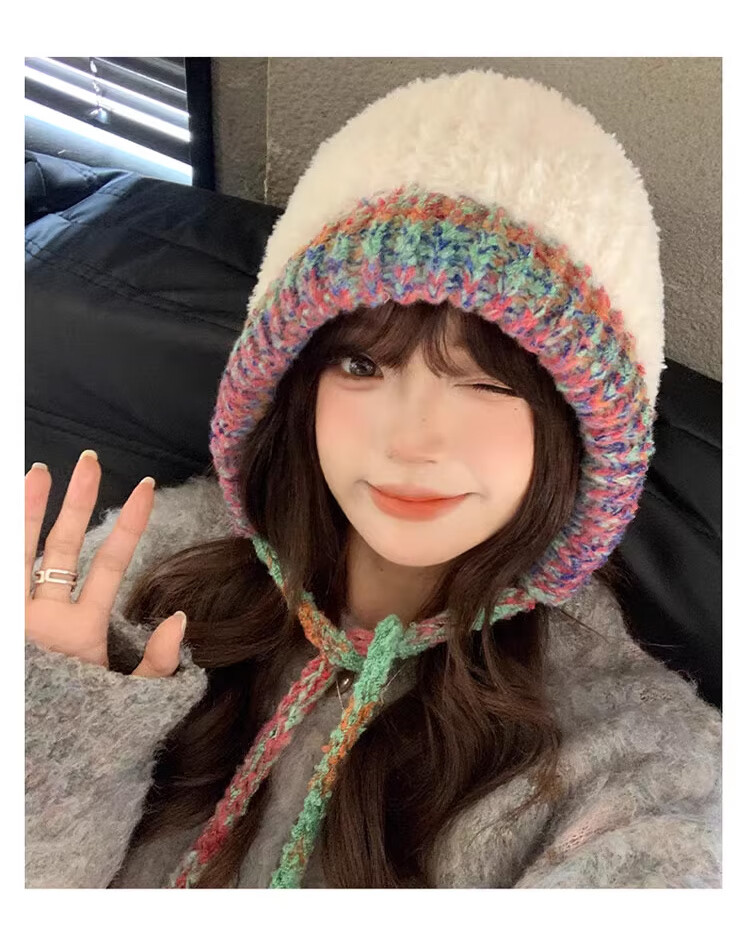 XUEXIMAN Women's Winter Split Fashion Cute Knitted Hat High-End Face-Slimming Warm Cold-Resistant Woolen Hat Versatile 3