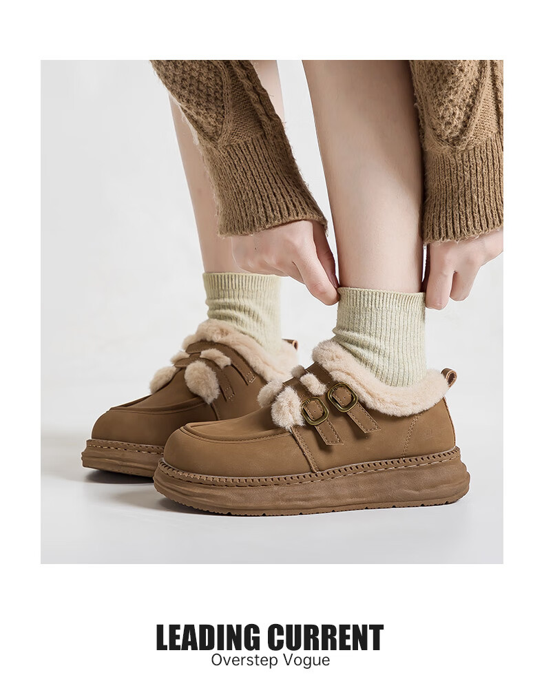 Warrior Women's Winter 2025 New Plush Lined Cotton Boots Warm Thick Sole Fur Shoes Brown Size 39 5