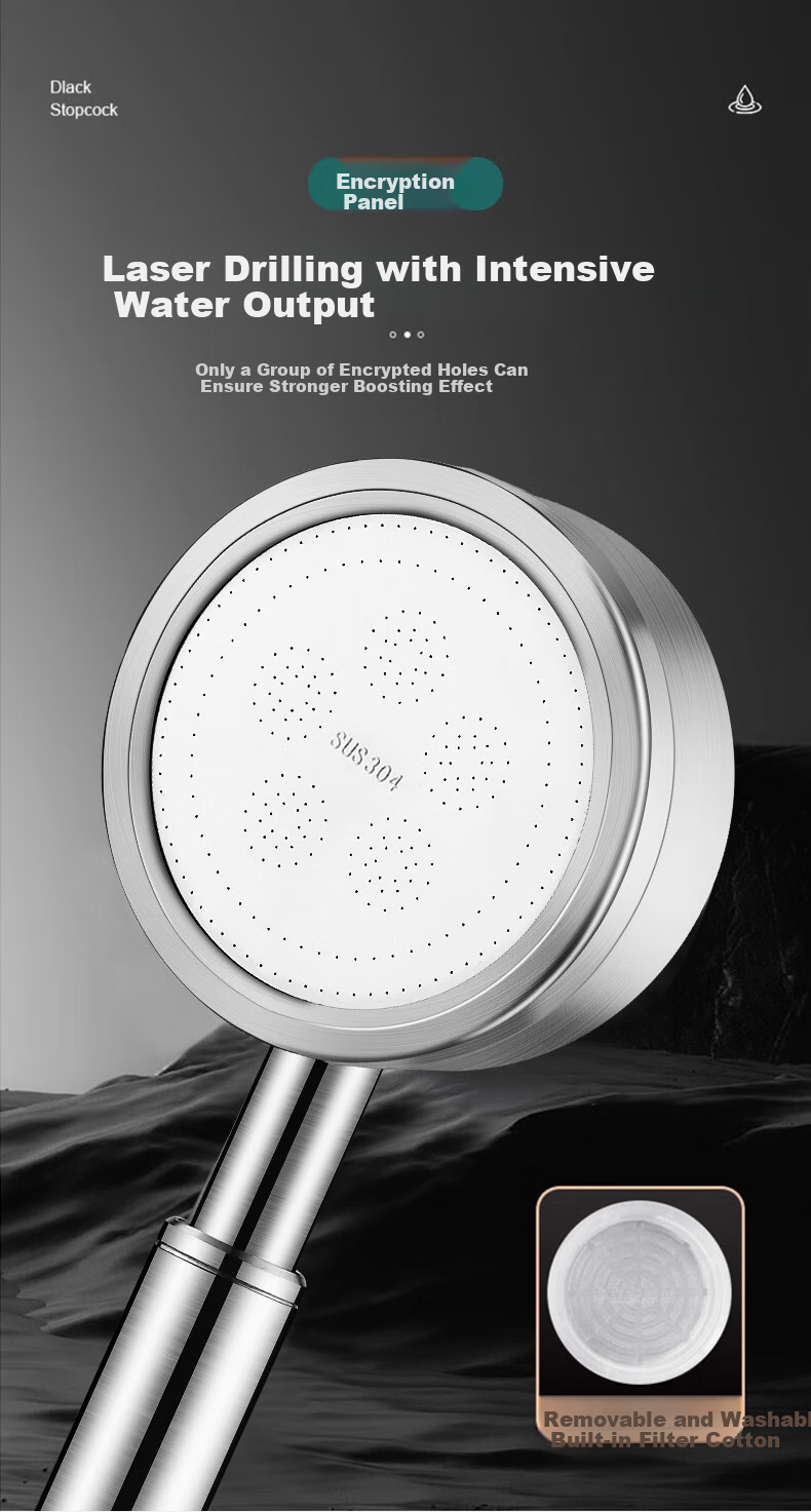 BSITN 304 Stainless Steel Pressurized Handheld Shower Head Single Nozzle Universal High-Pressure Showerhead BH032 5