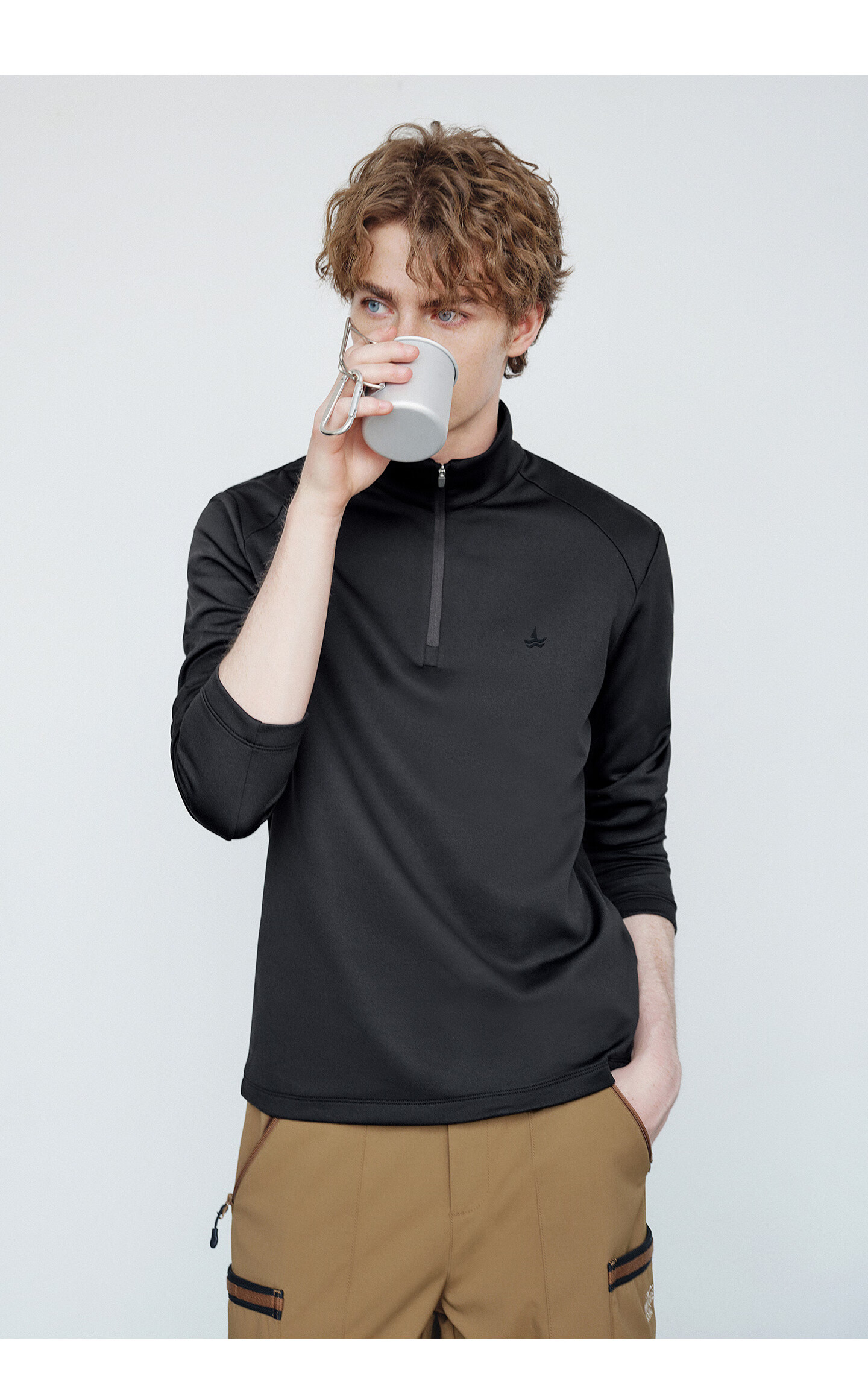 Navigare Celebrity-Inspired Small Sailboat Men's Half-Zip Brushed Casual Sweatshirt Inner Layer Top 1135845304 33