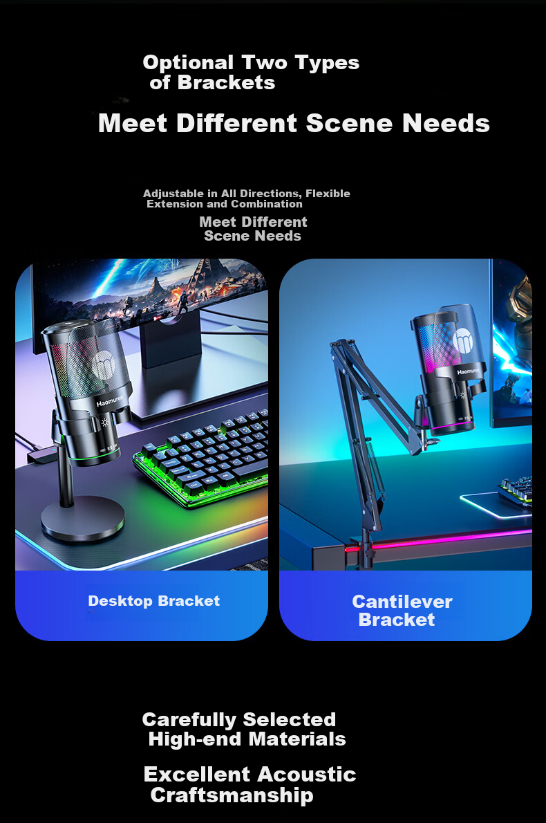 Haomuren Computer Microphone, Gaming And E-Sports Dedicated Noise-Cancelling Professional Sound Card, Live Streaming Condenser Karaoke Recording, Anchor Voice-Over Equipment, Microphone, Desktop, Laptop, Mobile Phone, USB Wired 18