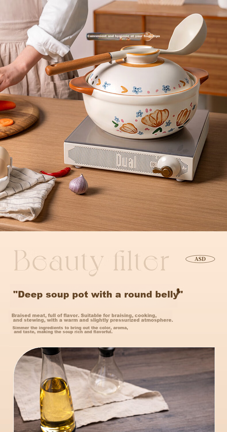 ASD Clay Pot Stew Pot 3.5L for Soup And Rice, Ceramic Pot for Chinese Medicine, Gas Stove Casserole 5