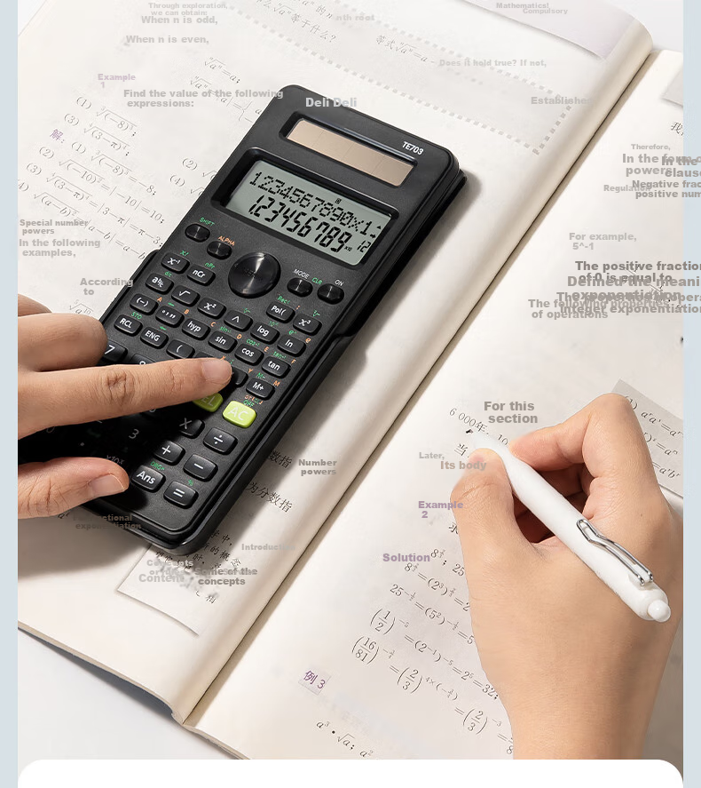 Deli Dual Power Scientific Calculator for Exams And Students, Multi-Functional Electronic Calculator for Middle And High School Students, CPA Exam Preparation, Black TE703 2