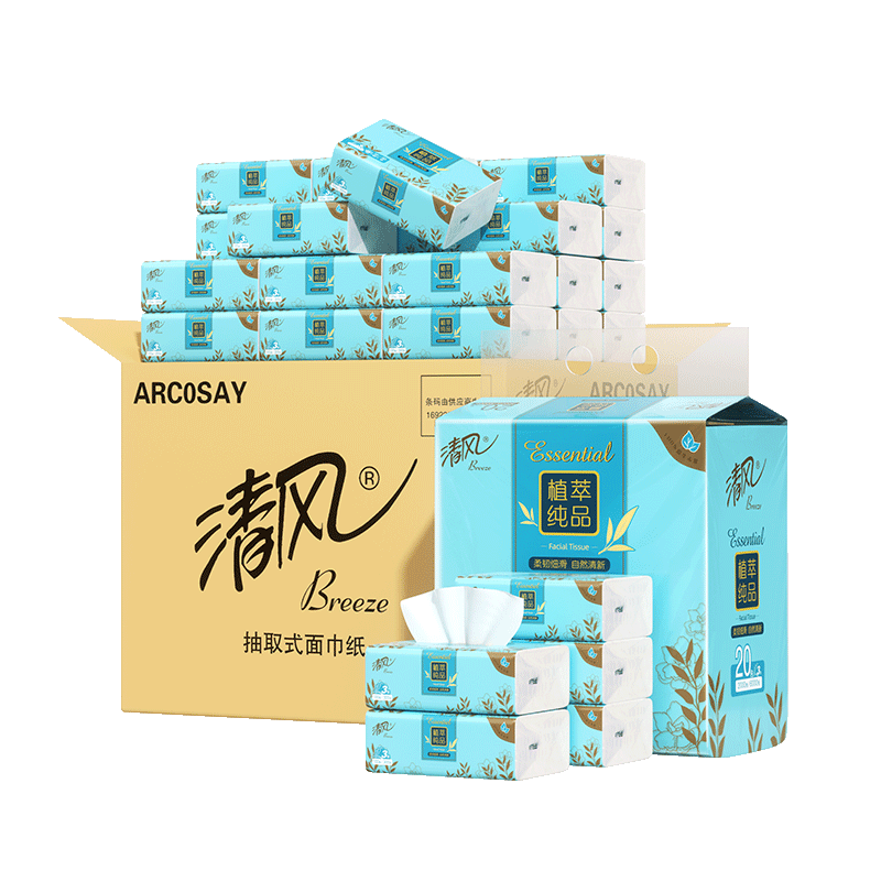 Qingfeng Household Facial Tissue 3-Ply 100 Sheets * 20 Packs Skin-Friendly Soft Virgin Wood Pulp Paper Towels ARC0SAY