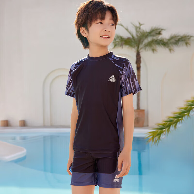 Peak Kids Boys Swimwear Boys Two-Piece Swimsuit Gray Black Size 150