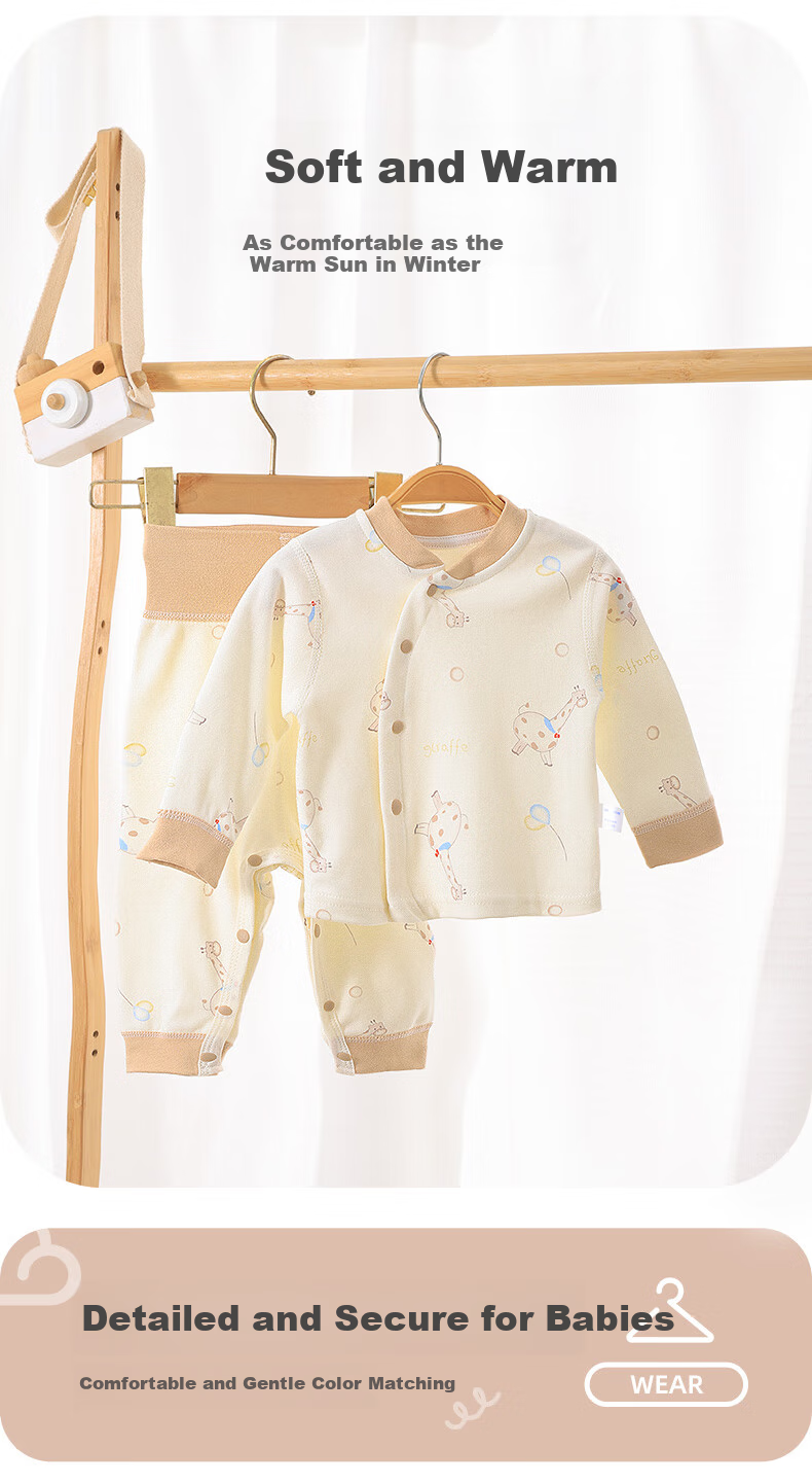 Youqi Newborn Baby Two-Piece Set, Pure Cotton Infant Autumn Underwear, Newborn Two-Piece Outfit, Full Moon Clothing, Baby Pajamas 4
