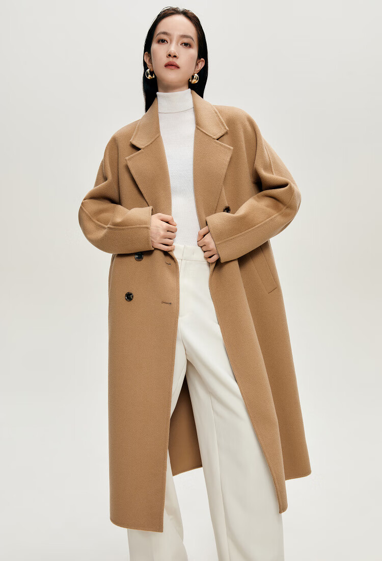 Peacebird Women's Woolen Double-Sided Coat Master Selection Series Winter Outerwear Elegant Beige L 12