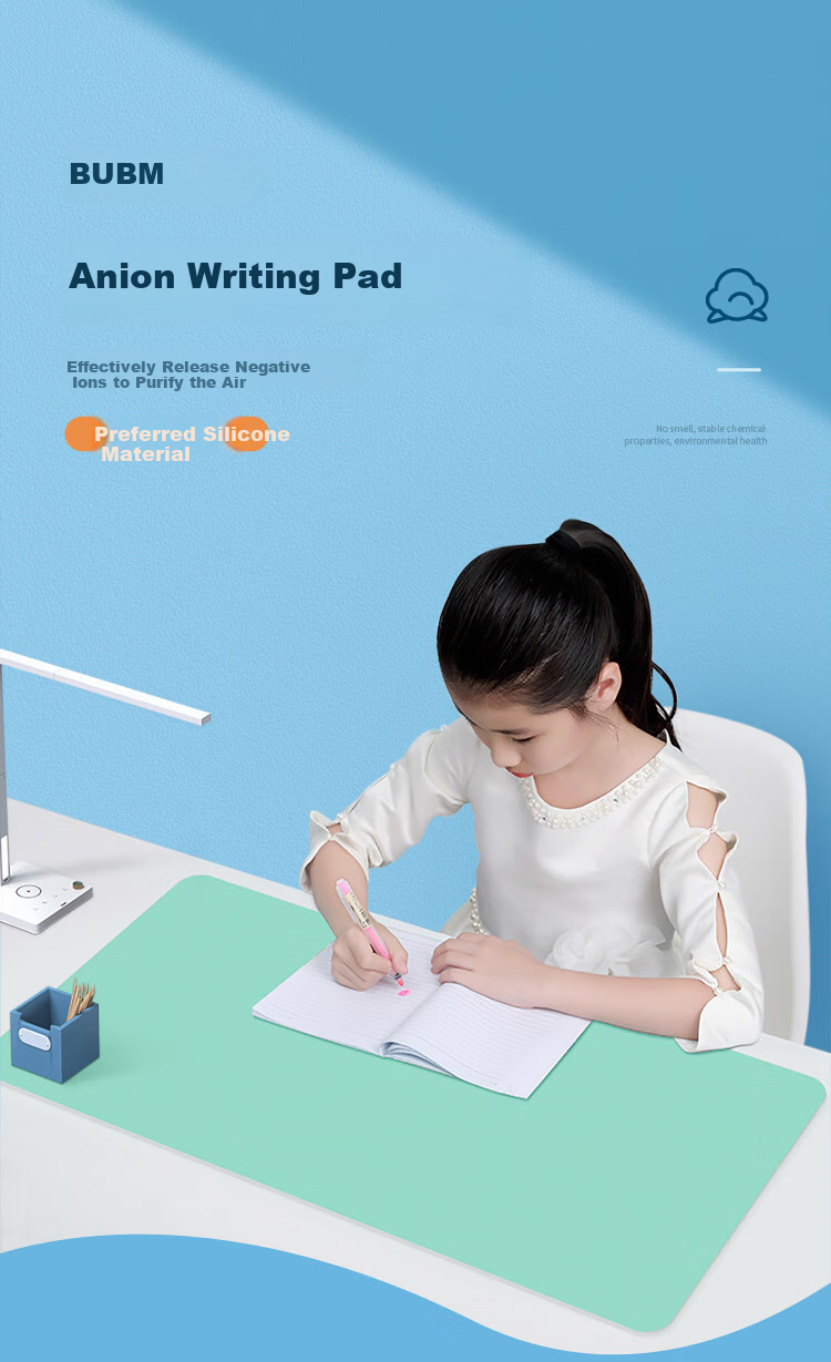 BUBM Negative Ion Silicone Desk Pad, Large Writing Mat And Mouse Pad, Student Children's Study Office Desk Pad, Eco-Friendly Mouse Pad Computer Keyboard Pad, 60*40cm, Black 1