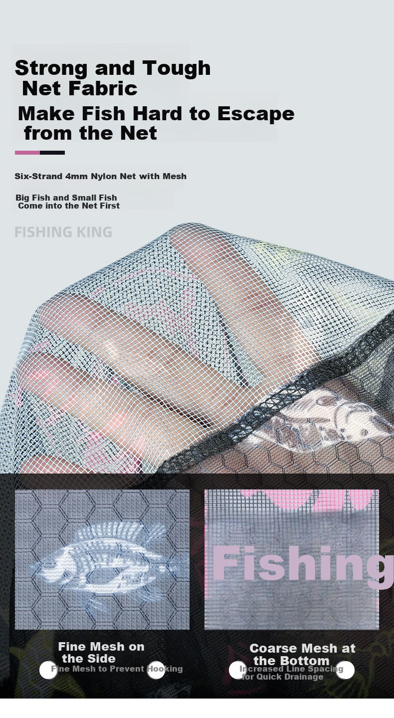 Diaoyuwang Fishing Net Head Anti-Snag Hook Set, Lightweight Net Head, Fishing Net Bag, Fish Catching Net, Fishing Tackle, Round Shape, 40CM 6