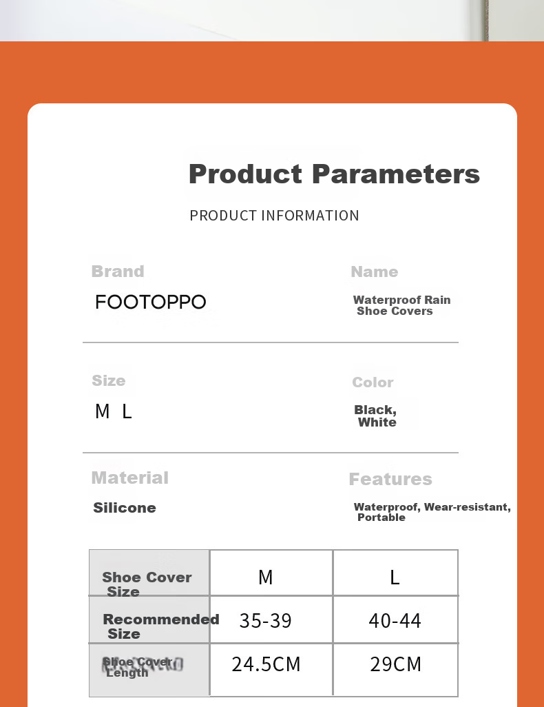 FOOTOPPO Silicone Rain Shoe Covers, Adult Waterproof Shoe Covers, Outdoor Rain Protection, Non-Slip, Wear-Resistant, Rain Boots for Children And Adults 8