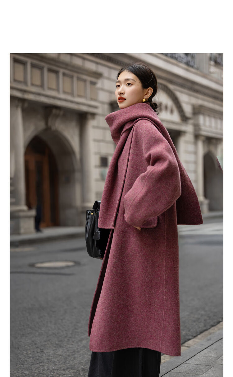 Demana [Mist Winter Rose] Winter Wool Scarf Double-Breasted Double-Faced Long Women's Wool Coat 2