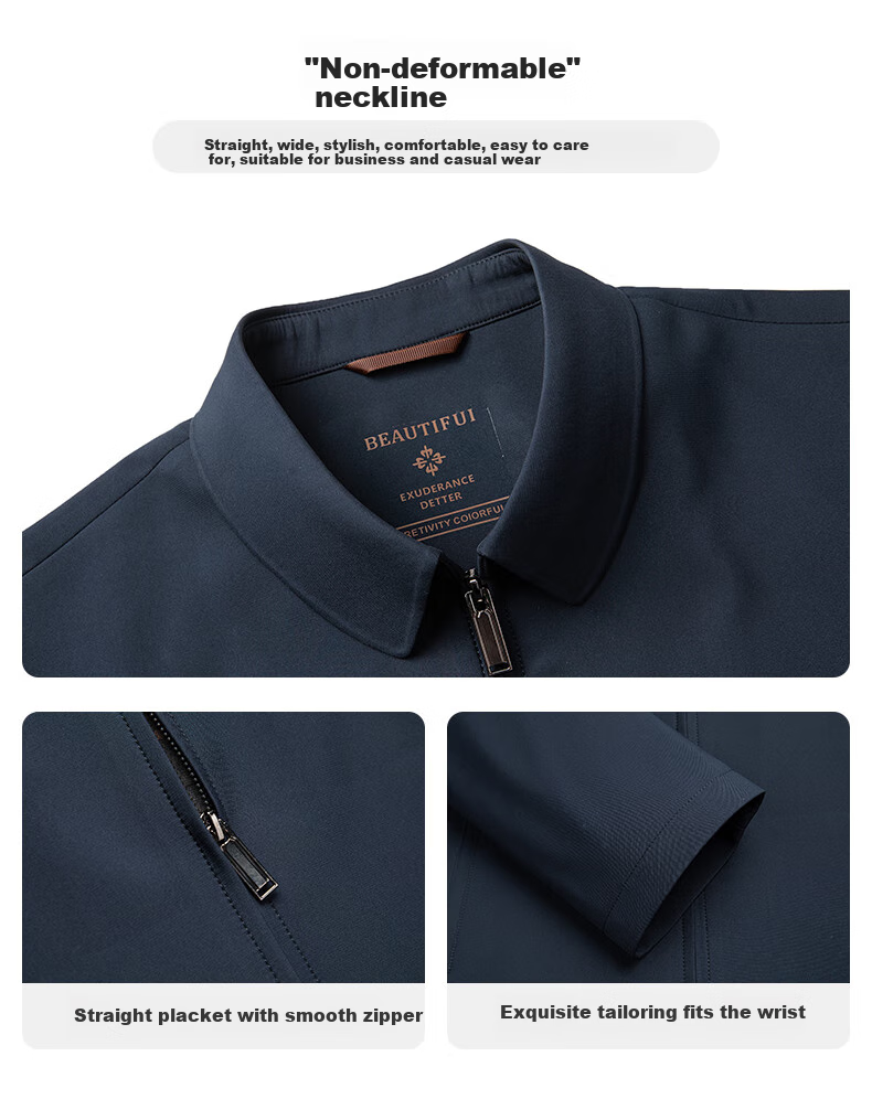 FIRS Men's Jacket, Middle-Aged And Young Men's Spring And Autumn Outerwear, Turn-Down Collar Business Casual Solid Color Executive Workwear Jacket, Dad's Clothing 1