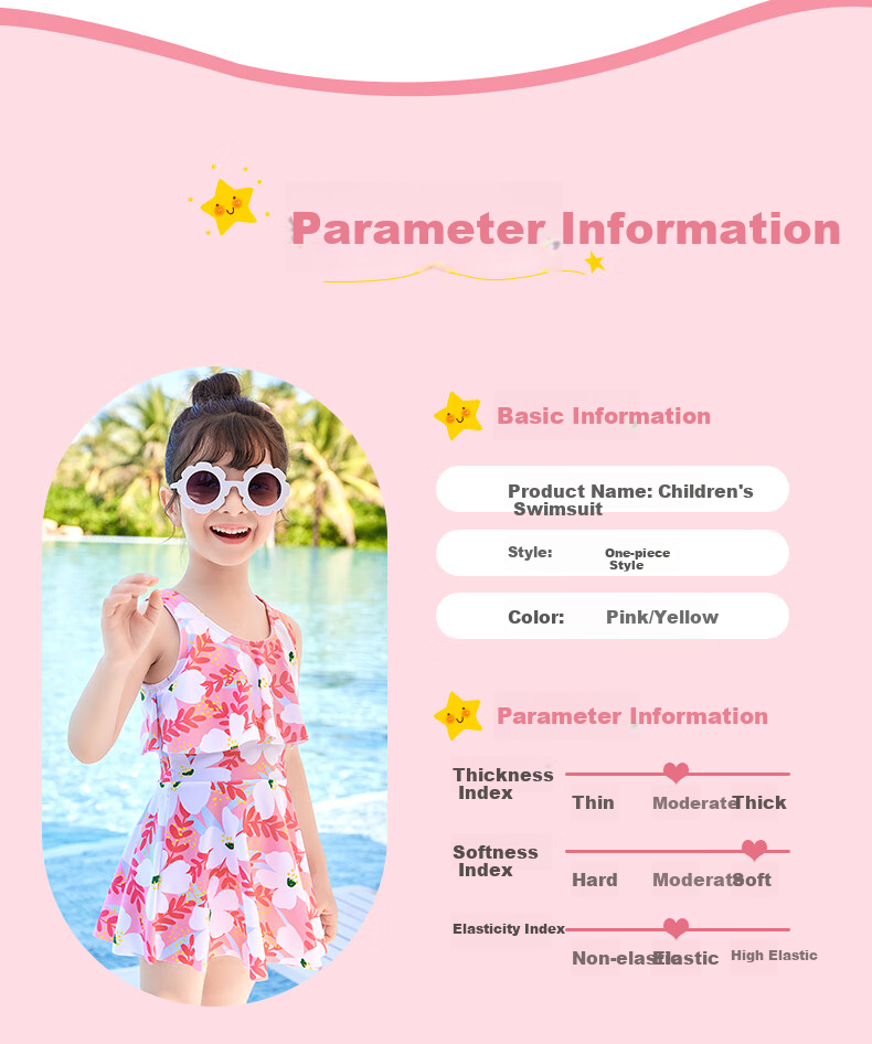 Youyou Children's Swimsuit, Girls' One-Piece Dress Swimwear, for Young And Middle-Aged Children, Hot Spring Swimwear, Five-Piece Set, 32630 Pink And White, Size L 5