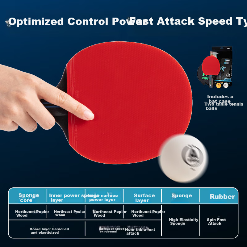 Deli & Angenite 2-Star Specialized Training Table Tennis Racket, Quick Return And Attack Basic Training Racket, Penhold Grip Single Racket