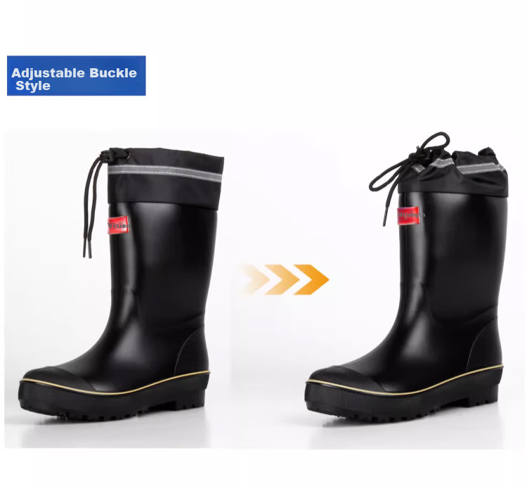 Huili Men's Stylish Rain Boots, Waterproof Car Wash Shoes, Durable Fishing Rubber Shoes, Black Drawstring, Size 44 2