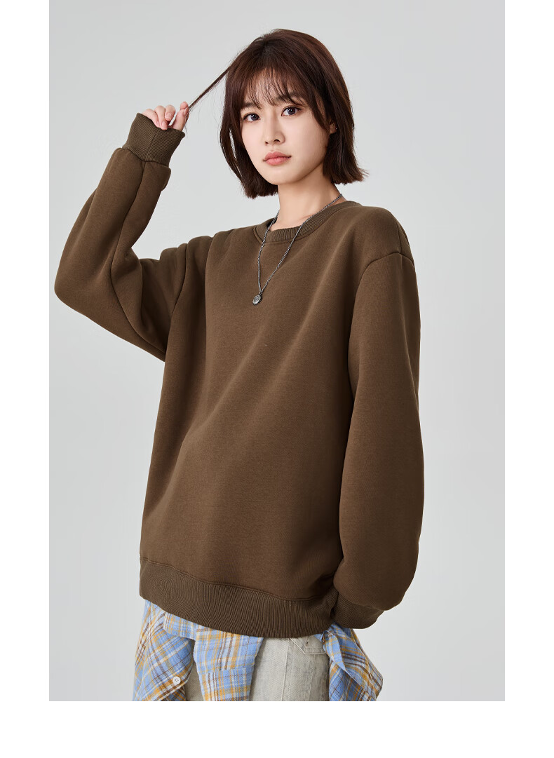 Baleno Men's Crew Neck Thickened Lamb Wool Winter Warm Loose Solid Color Casual Fleece Jacket 5