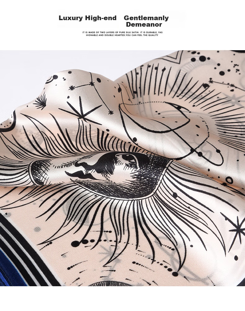Hangsifu Men's Silk Scarf, Mulberry Silk Scarf, Small Square Scarf, Business Necktie, Birthday Gift for Husband Or Father, Black Horse Patter 19